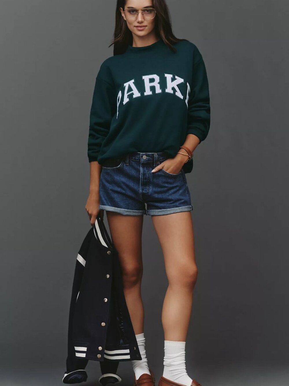 PARKE Varsity Mock-Neck Sweatshirt NWT Forest (Size S/M)